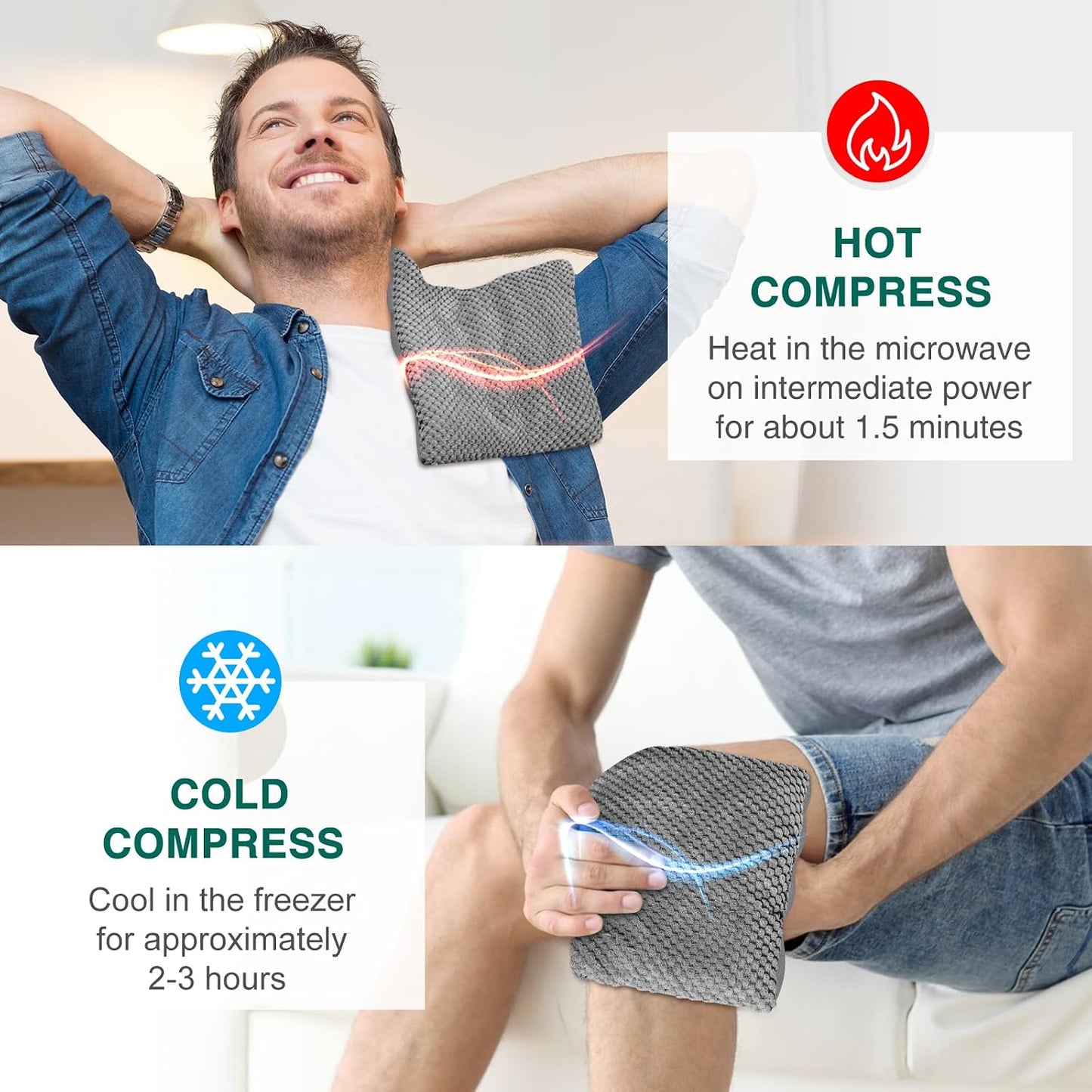Microwavable Heating Pads 15 * 9", Weighted Moist Microwave Heat Pad for Cramps Neck Shoulder, Back Pain Relief, Warm Compress Rice Bean Bag Hot Pack for Muscles Ache, Joints, Unscented,1 Pack