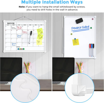 MaxGear Monthly Calendar Dry Erase Board for Wall, 16"x12", White Frame | Double-Sided, Hanging Small White Board, Portable Whiteboard for Planning, Drawing, Memo, to Do List, Home, Kitchen, Office