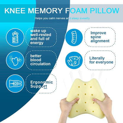 QISHFEN Knee Pillow for Side Sleepers Hip Pain Memory Foam - Leg Pillow for Side Sleeping Back, Sciatica, Knee Pain Relief - Side Sleeper Pillows with Washable Cover (1 Pack)