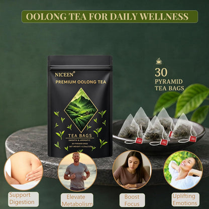 Niceen Oolong Tea Bags, 4g*30 Tea Bags, Selected Whole Leaf Oolong Tea, Smooth Aroma, Low Astringency, Daily Tea Ritual, Hot and Cold Brew, Vegan, Non-GMO (30 Pcs 1 Bags)