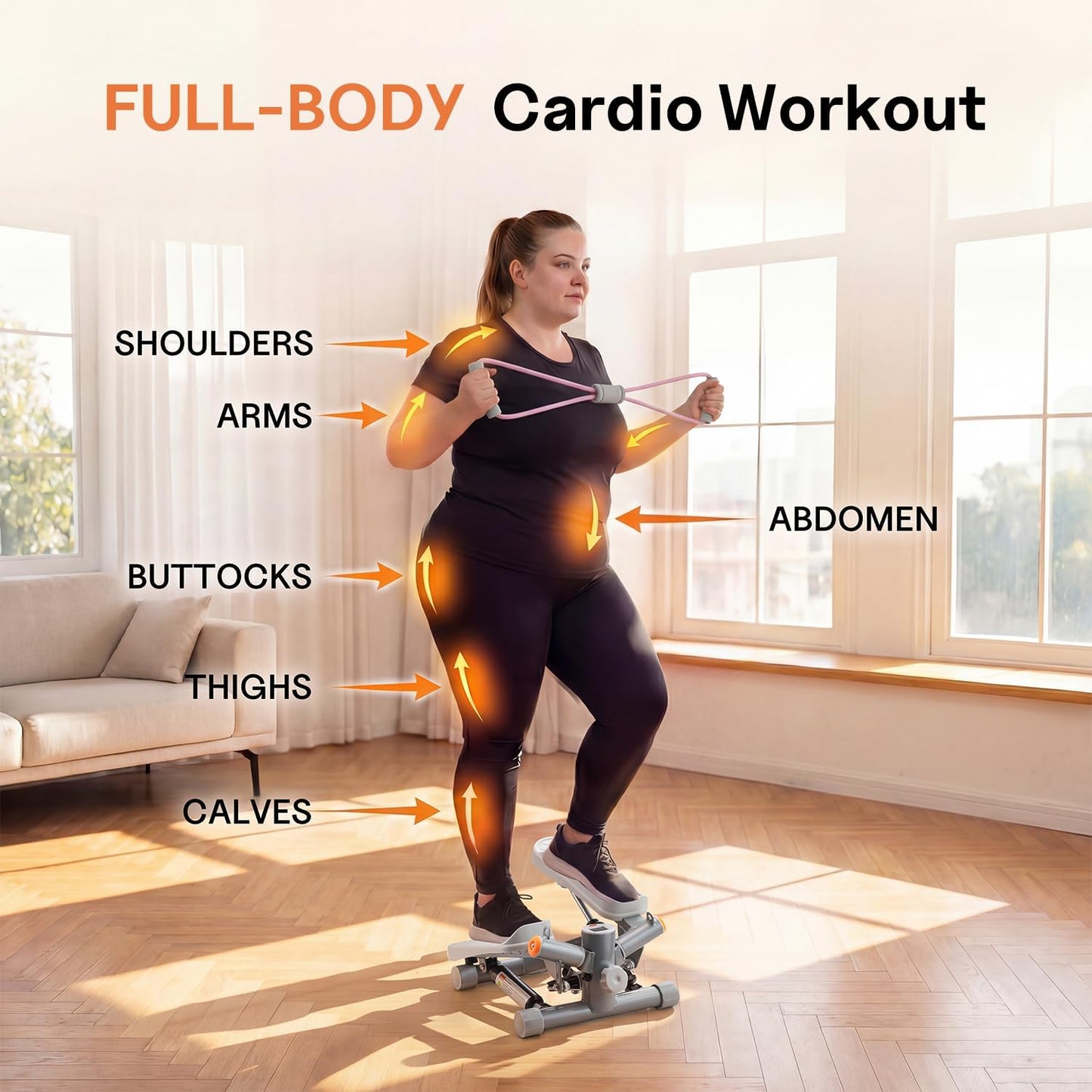 YYJO Steppers for Exercise at Home, Mini Stepper with Resistance Bands Quiet Portable Stair Stepper for Buttocks Lifting and Body Shaping