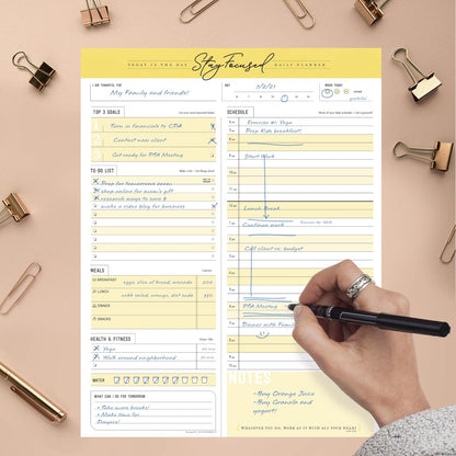 Daily Notepad Planner To Do Schedule - Stay Focused 50 Tear off Premium Made USA (Rose Pink)