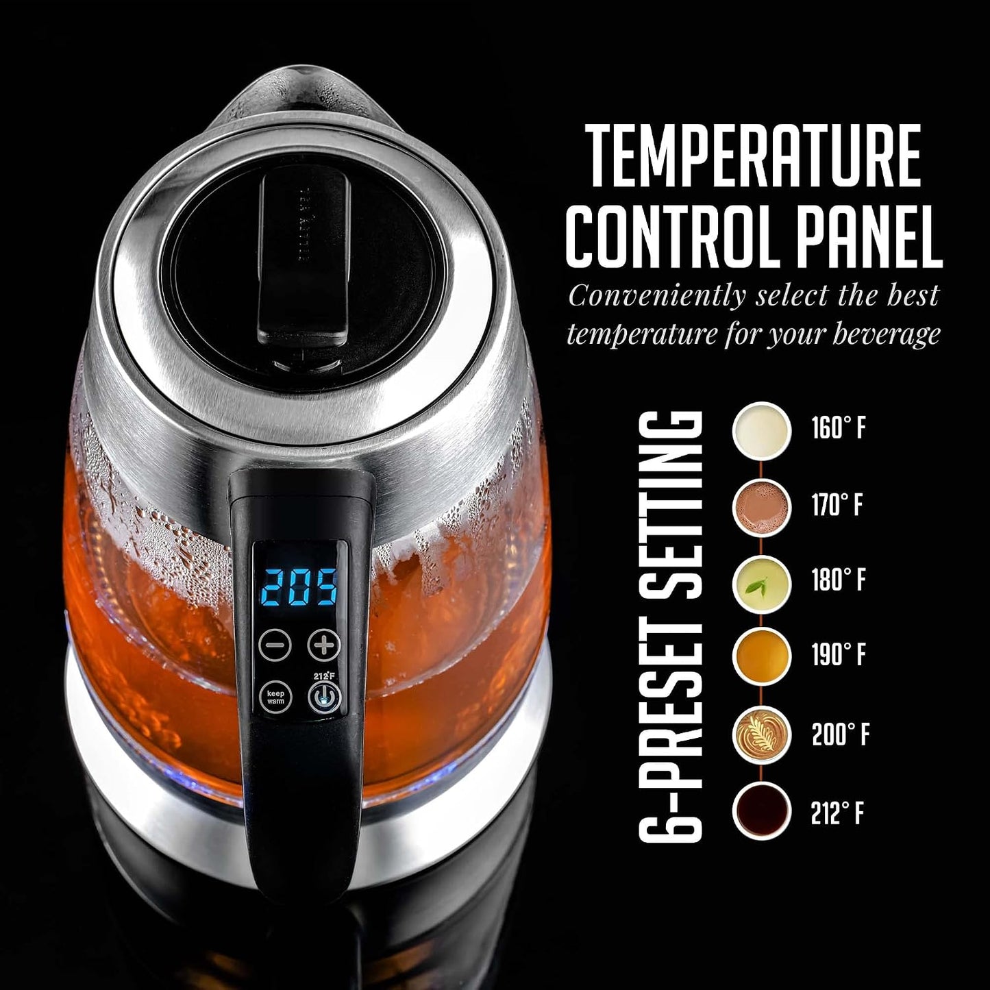 OVENTE 1.8L Glass Electric Kettle with Tea Infuser, Silver KGD752S