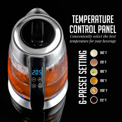 OVENTE 1.8L Glass Electric Kettle with Tea Infuser, Silver KGD752S
