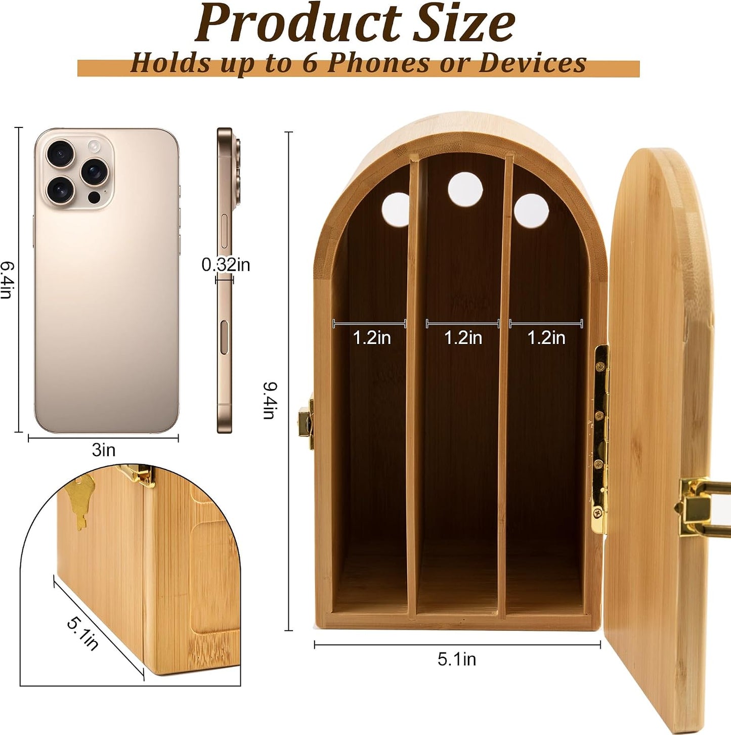 Bamboo Phone Jail with Lock, Phone Box for Family Time