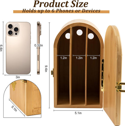 Bamboo Phone Jail with Lock, Phone Box for Family Time