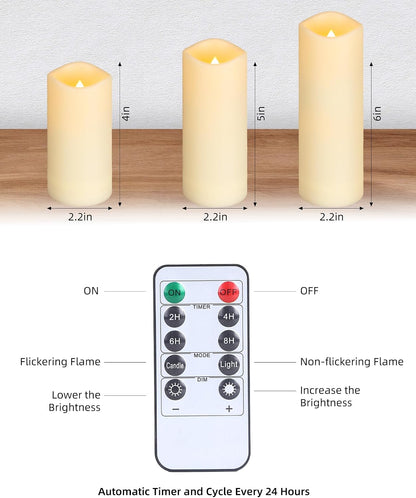 Waterproof Flameless Candles, 12 PC Battery Operated LED Pillar Candles with 2 Remote Controls & Timer, Flickering Indoor Outdoor Candles for Wedding, Patio, Easter, Bathroom, Home Decor, 4''5''6''