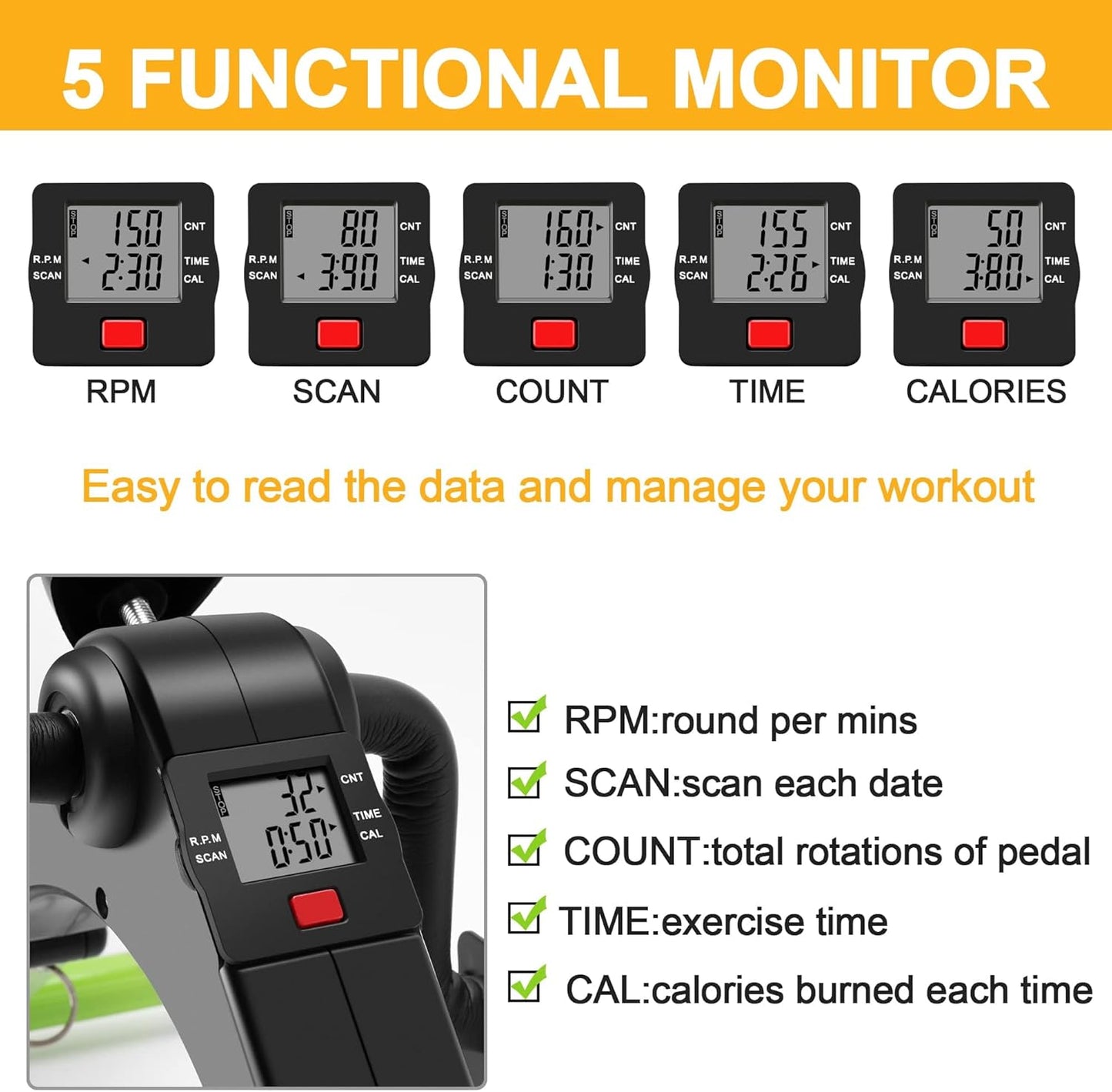 Pedal Exerciser Desk Exercise Bike Leg and Arm Bike with LCD Monitor Foldable (black/green)