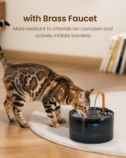 MISFANS Cat Water Fountain with 3-Pack Replaceable Filters,Copper Faucet