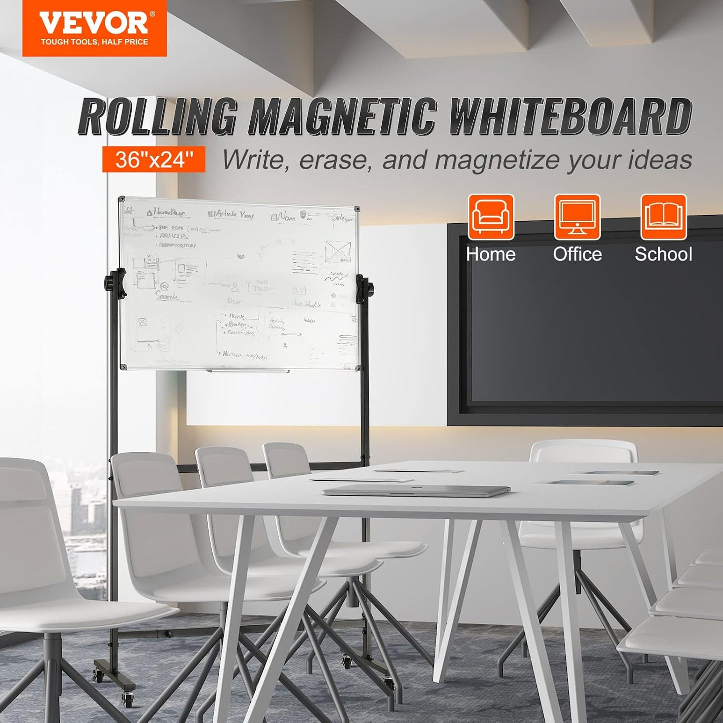VEVOR Dry Erase Calendar for Wall, 36 x 24 Inches Whiteboard Calendar, Monthly Planner Magnetic Dry Erase Board, 1 Magnetic Erase & 2 Dry Erase Marker & Movable Tray for Restaurant Office Home School