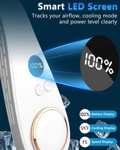 Neck Fan Air Conditioner,Neck Fans that Blow Cold Air,[3-19.5 Hours] Long Battery Life Neck Coolers for Extremely Hot Weather Flashes,Fanless Handsfree Hangs Fan Around Neck Headband Devices Green