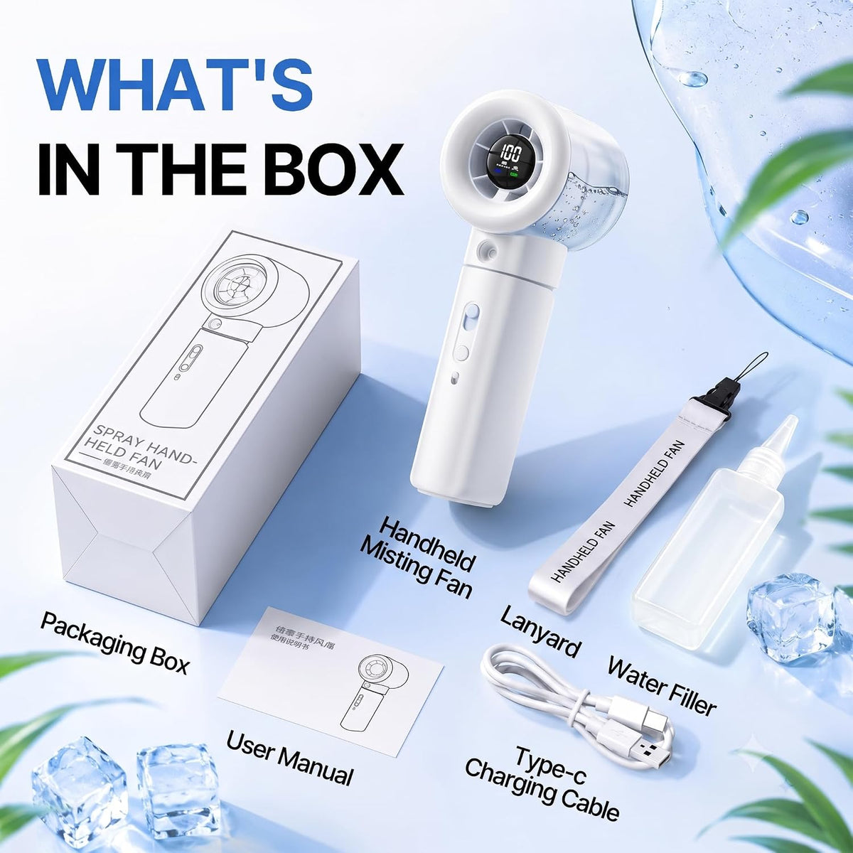 Portable Handheld Fan with Misting, Battery Powered Rechargeable Fans