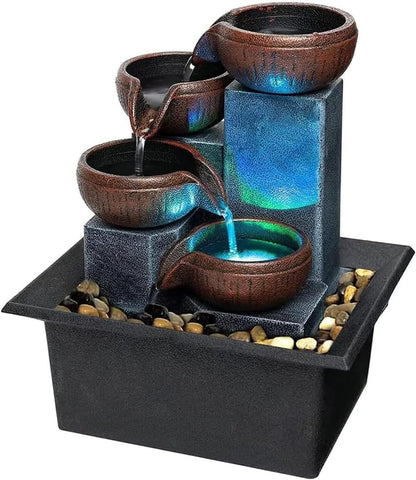 Small Indoor Water Fountain, Zen Meditation Waterfall Feature with Automatic Pump & Natural River Rocks, Tabletop Waterfall Fountain for Office Living Room Bedroom, 7.48” Tall