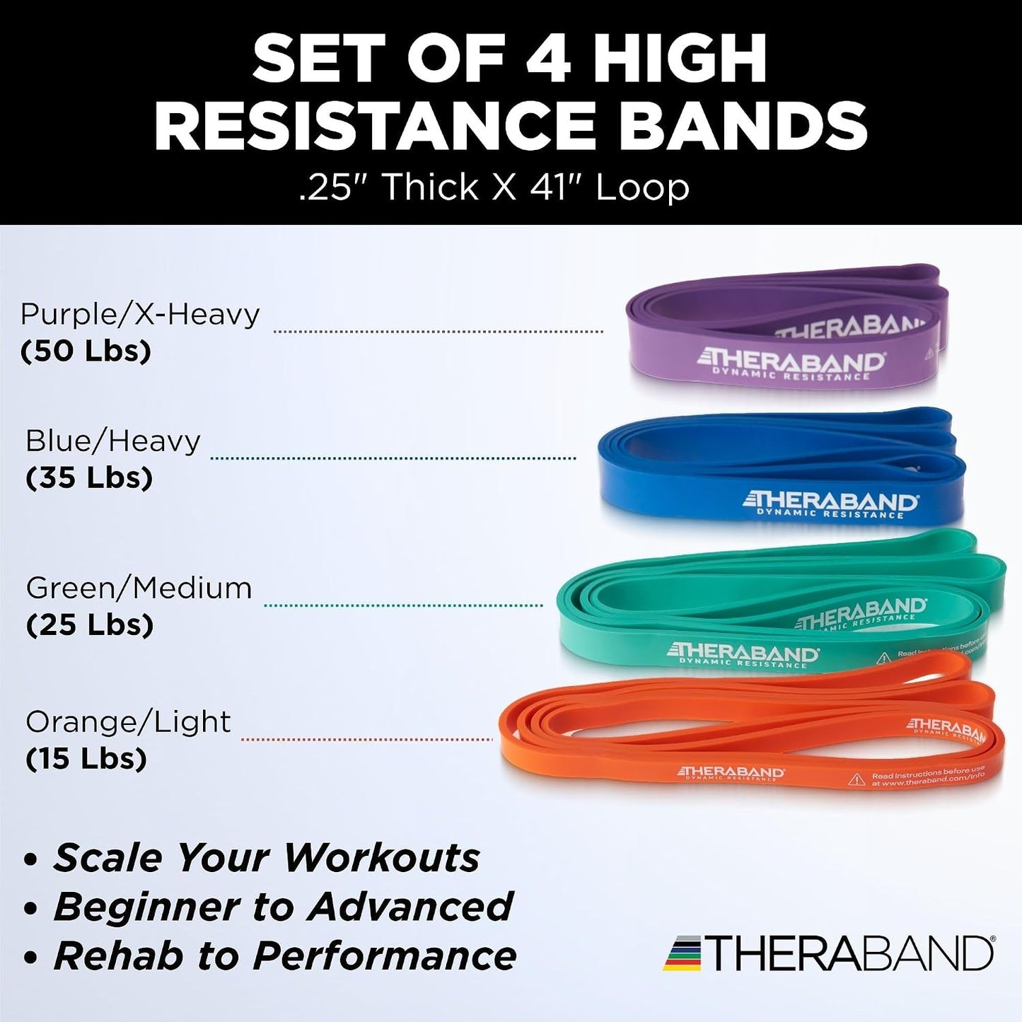 THERABAND High Resistance Band Set of 2, Light and Medium Elastic Super Bands for Full Body Workouts, Physical Therapy, Strength Training, Durable 41” Loop Exercise Bands, 15-25 lbs Resistance
