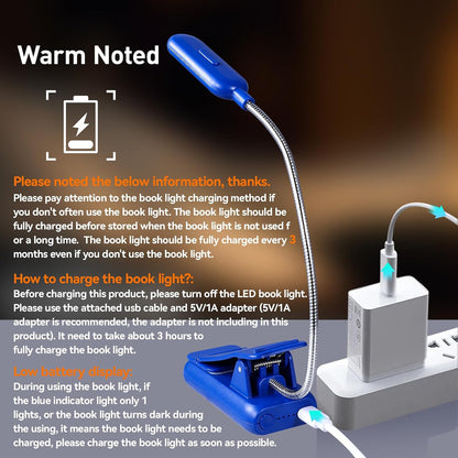 VAVOFO Clip On Book Light for Bed Kids, 7 LED Reading Light with 9-Level Warm Cool White Daylight, Eye Care Lamp with Power Indicator for Bookworms (Blue)