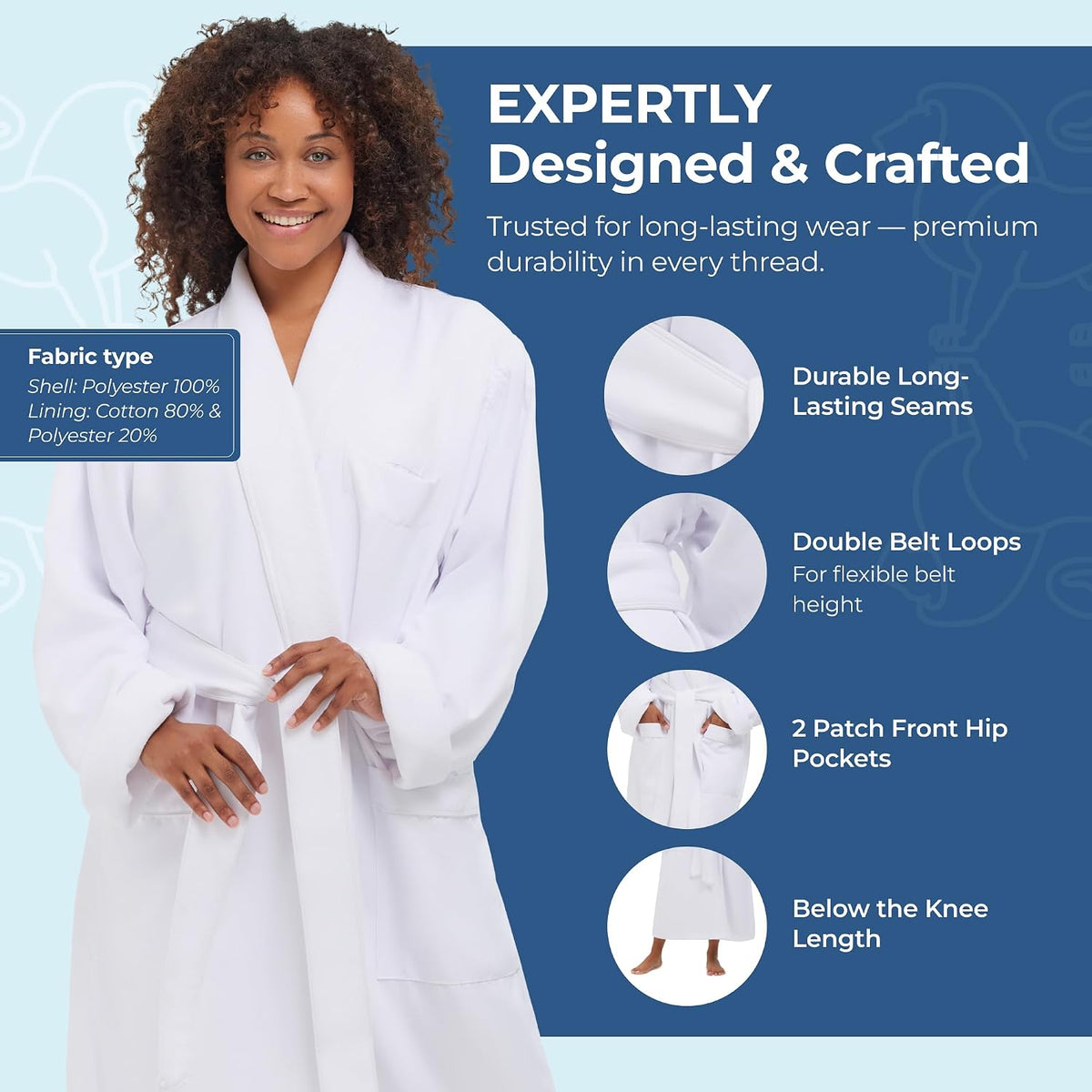 MONARCH Unisex Terry Lined Microfiber Hotel Robe