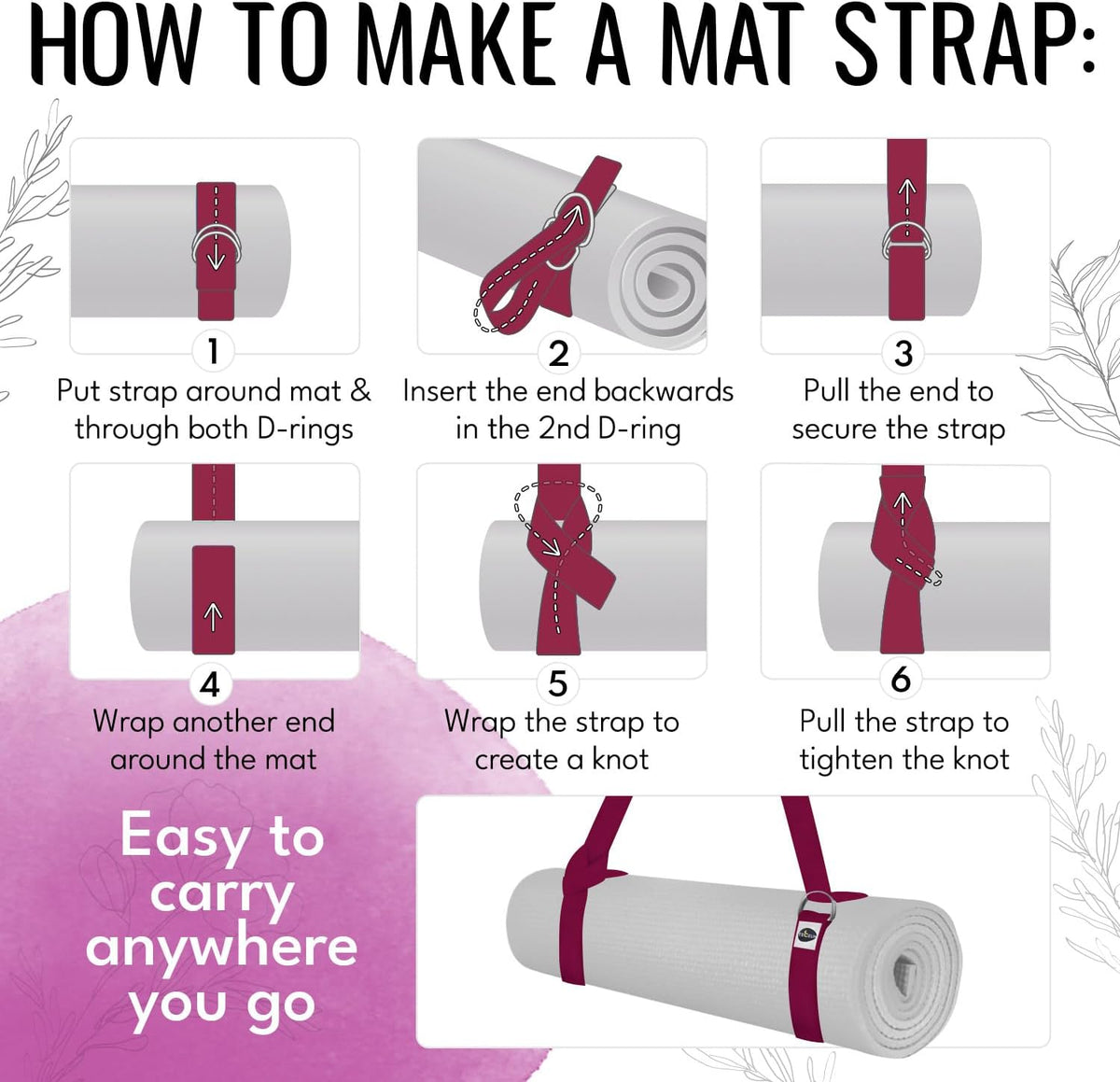 TECEUM 2 IN 1 Yoga & Mat Strap for Stretching – Cotton – 6/8/10 ft