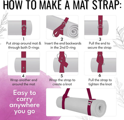 TECEUM 2 IN 1 Yoga & Mat Strap for Stretching – Cotton – 6/8/10 ft
