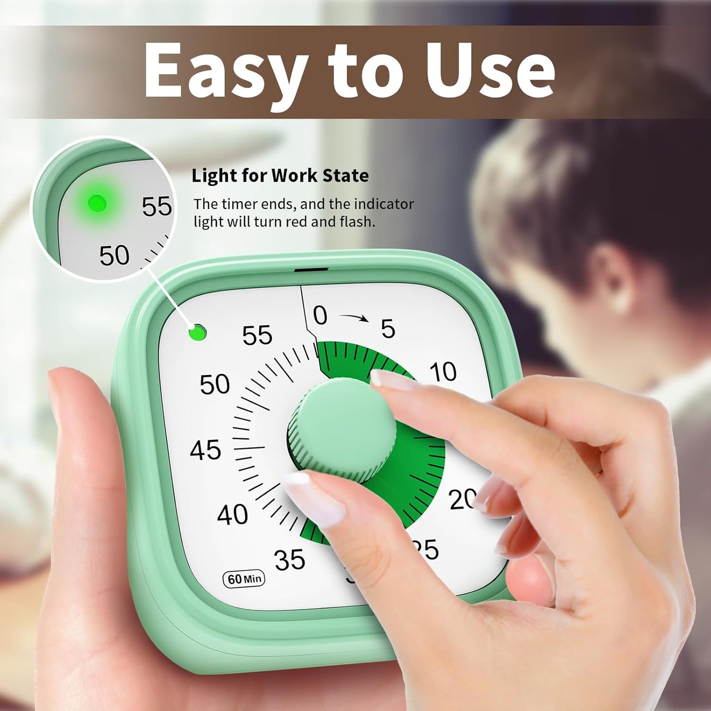 Visual Timer, Pomodoro Timers for Kids Adults, 60-Minute Countdown Desk Timer for Productivity, Silent ADHD Timer for Kids Toddlers, Kitchen for Cooking (Blue)