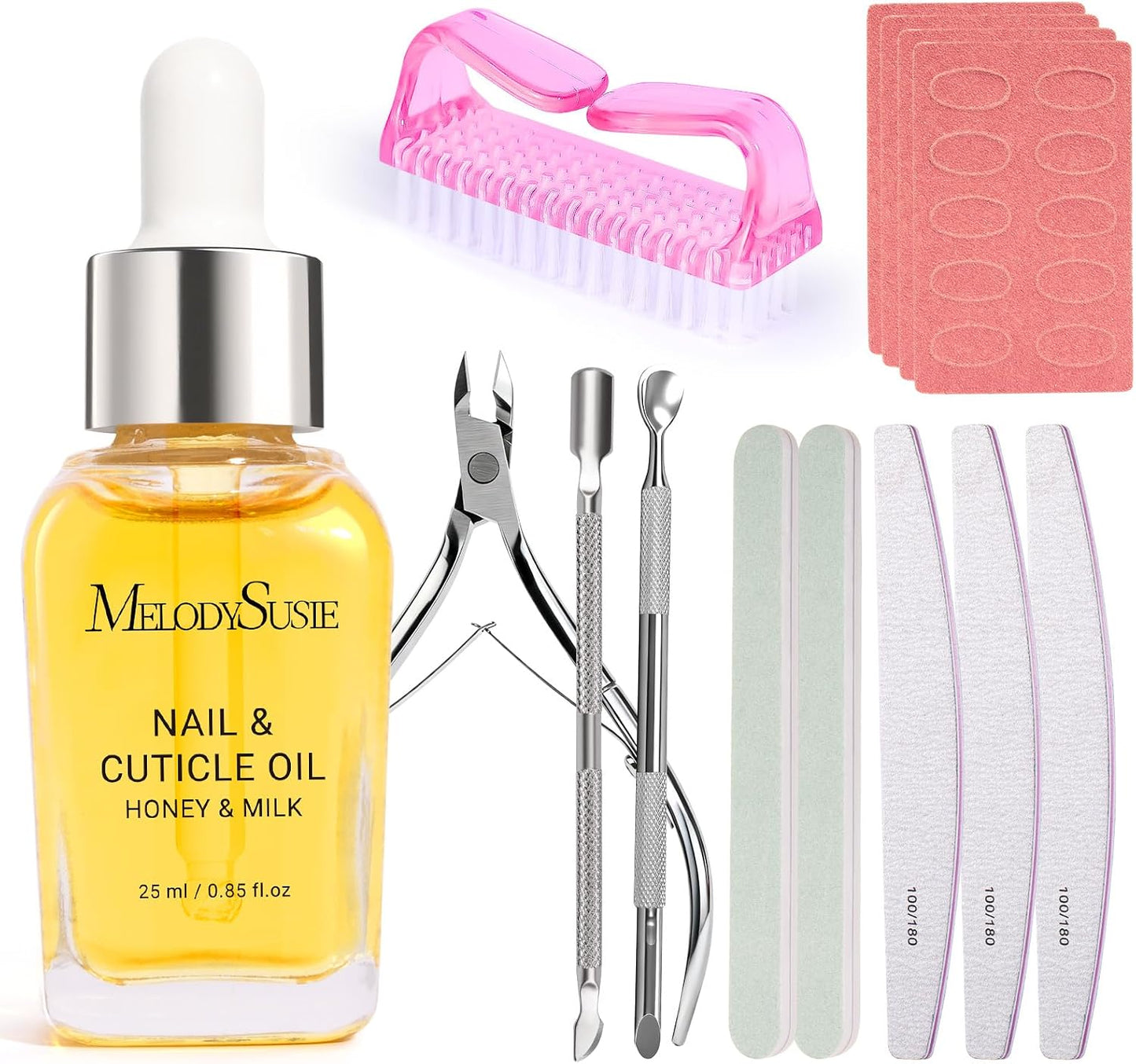MelodySusie 16Pcs Professional Nail Buffer Kit,Nail Files and Buffers,Nail Buffer Block,Nail Brush, Nail File Buffers Kit for Natural Nails,DIY,Home Use,Salon（100/180 Grit）