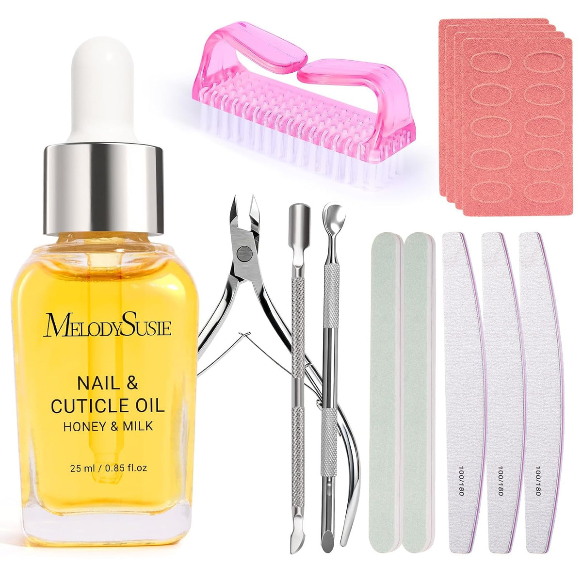 MelodySusie 16Pcs Professional Nail Buffer Kit,Nail Files and Buffers,Nail Buffer Block,Nail Brush, Nail File Buffers Kit for Natural Nails,DIY,Home Use,Salon（100/180 Grit）