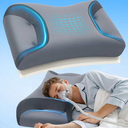 Adjustable CPAP Pillow for Side & Back Sleepers – Reduce Mask Air Leaks & Pressure, Cervical Memory Foam Neck Support with 2cm Removable Insert, Cooling Washable Cover – Fits Full Face & Nasal Masks