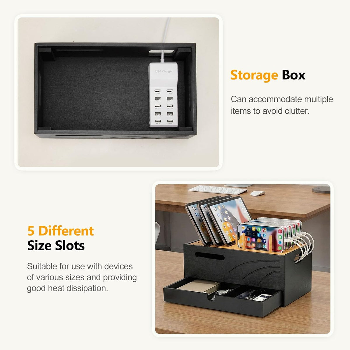 Homde Office Charging Station Organizer: 2 Layer Charger Holder (Natural)