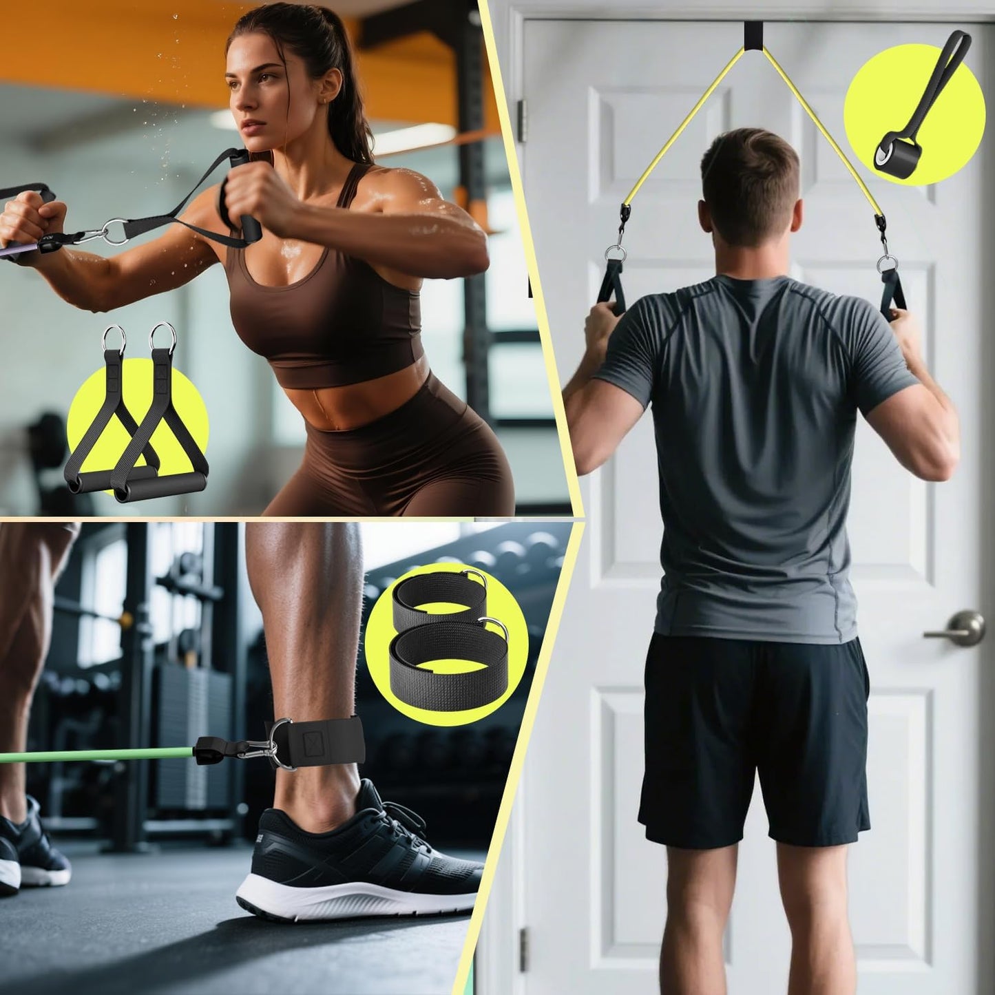 WHATAFIT Resistance Bands, Exercise Bands, Workout Bands with Handles, Door Anchor and Ankle Straps, 5 Resistance Levels Fitness Bands for Strength Training, Physical Therapy, and Home Gym Equipment