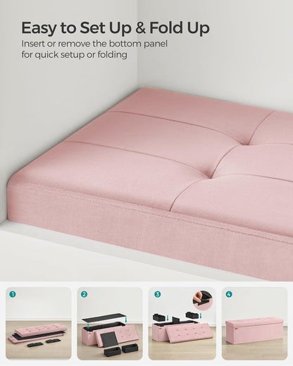 SONGMICS Mazie Collection - Storage Ottoman Bench, Foldable Foot Rest, 15 x 43 x 15 Inches, End of Bed Bench, Storage Chest, Load 660 lb, Living Room, Bedroom, Entryway, Jelly Pink ULSF277R01