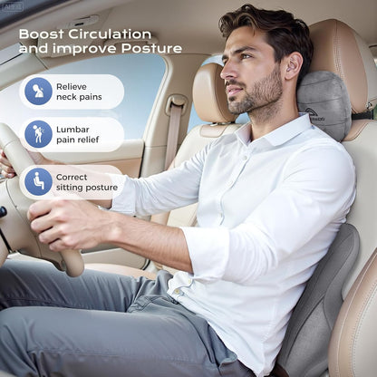 Coverado Car Lumbar Support Pillow and Car Neck Pillow Kit, Ergonomic Design Car Headrest Pillow for Driving, Relax Back Head Muscles Relieve Driving Fatigue, Breathable & Removable Cover, Gray