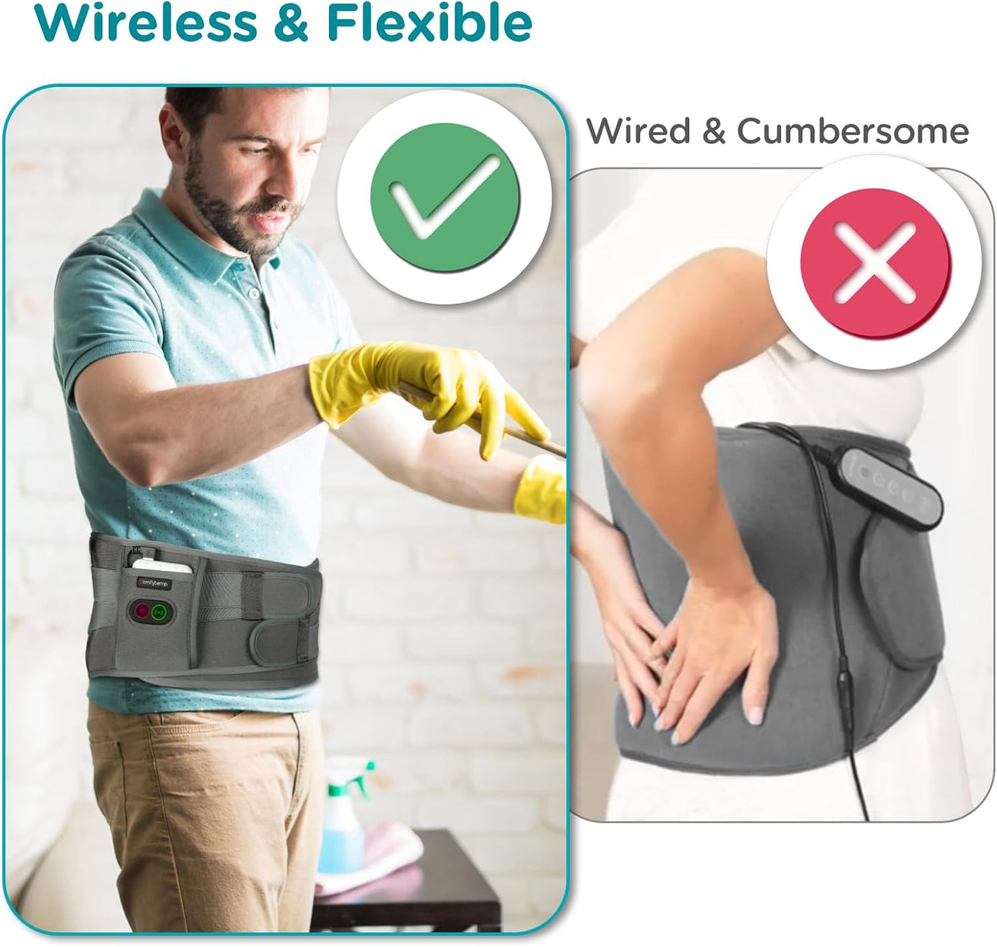 Comfytemp Cordless Heating Pad with Massager for Back, Birthday Gifts for Women Men, FSA Eligible HSA Portable Lower Back Massager Rechargeable Wireless Electric, Mom Dad Seniors 3 Heat 30mins Off