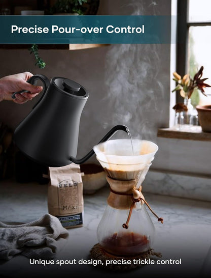 INTASTING Electric Kettle, Gooseneck Electric Kettle, ±1℉ Precise Temperature Control, Stainless Steel Interior, Quick Heating for Pour Over Coffee, Tea & Boiling Water, 0.9L (Black)