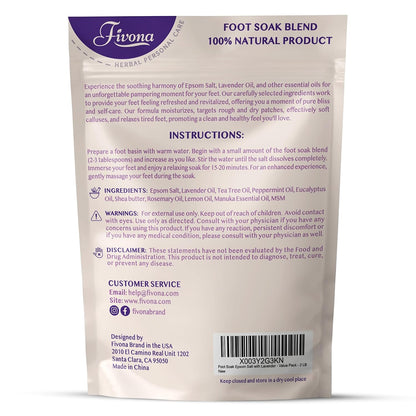 Fivona Tea Tree Foot Soak Blend 14.1 oz - Epsom Salt with Essential Oils for Healthy Toenails, Soothing Relief, Callus Softening - Pedicure Therapy for Soft, Rejuvenated Feet