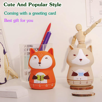 Mechanical Kitchen Timer, Cute Animal Wind Up 60 Minutes Manual Countdown for Kids, Classroom, Home, Study and Cooking (Orange Fox)