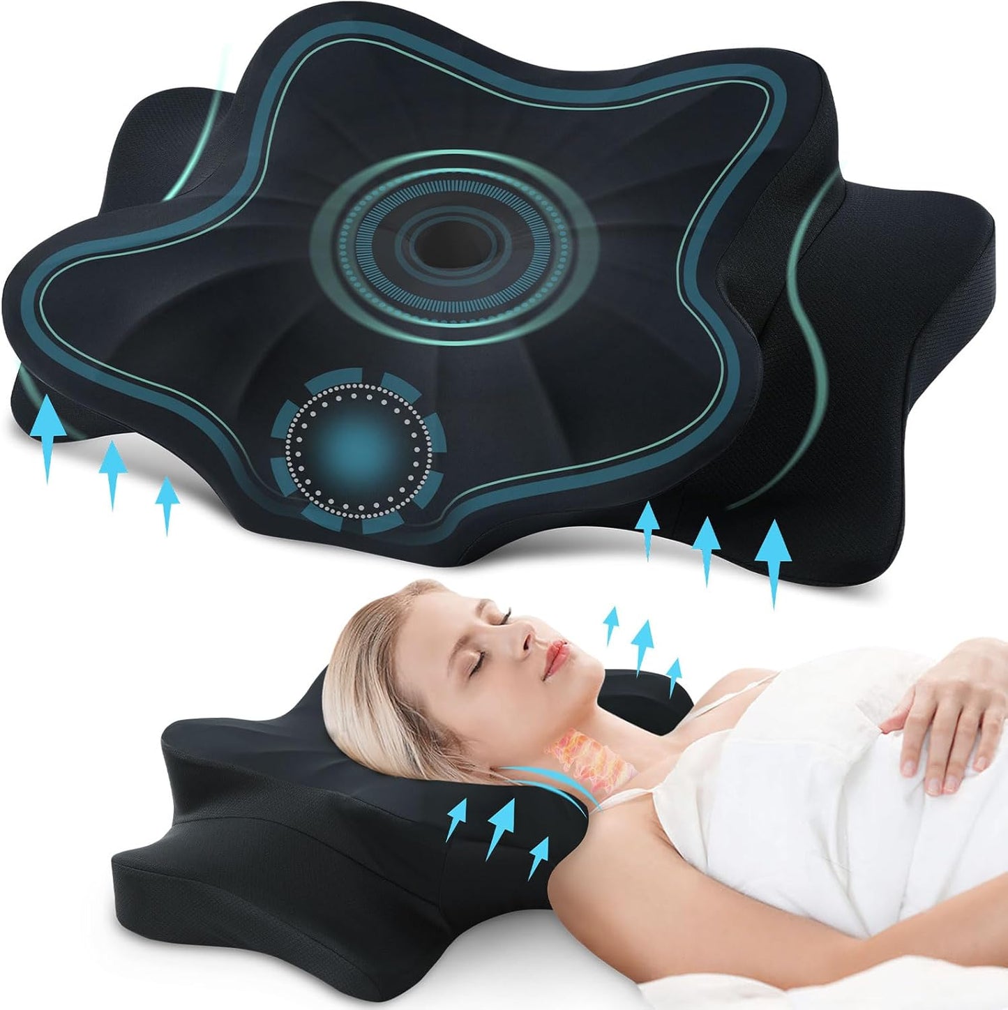 DONAMA Cervical Pillow for Neck and Shoulder,Contour Memory Foam Pillow,Ergonomic Neck Support Pillow for Side Back Stomach Sleepers with Pillowcase