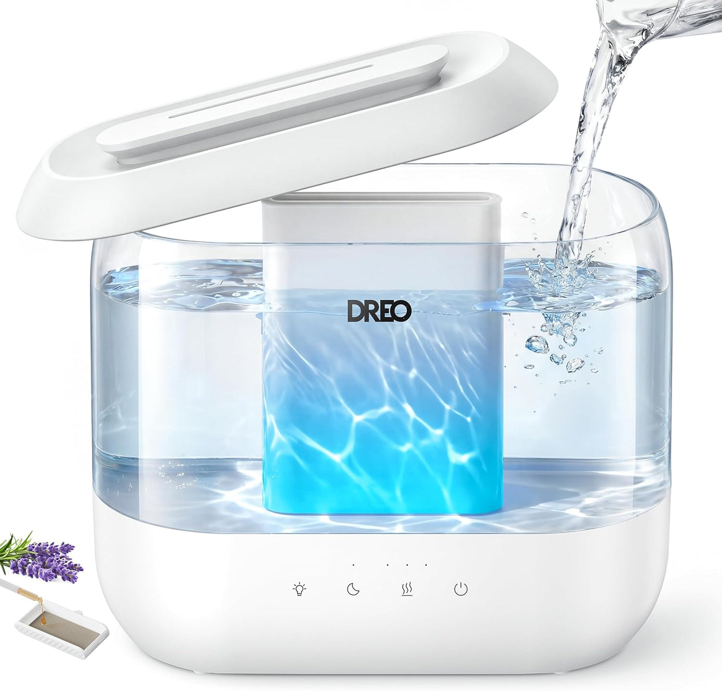Dreo Humidifiers for Bedroom, 4L Top Fill for Large Room, 36H Runtime, 28 dB Quiet Supersized Cool Mist Air Humidifier for Baby Nursery, Plants, Indoor, Night Light, Easy to Clean & Fill, Black