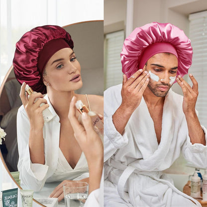Satin Silk Bonnet for Sleeping, Double Layer Silk Sleep Cap for Men & Women, Soft Satin Lined Bonnet for Curly Hair