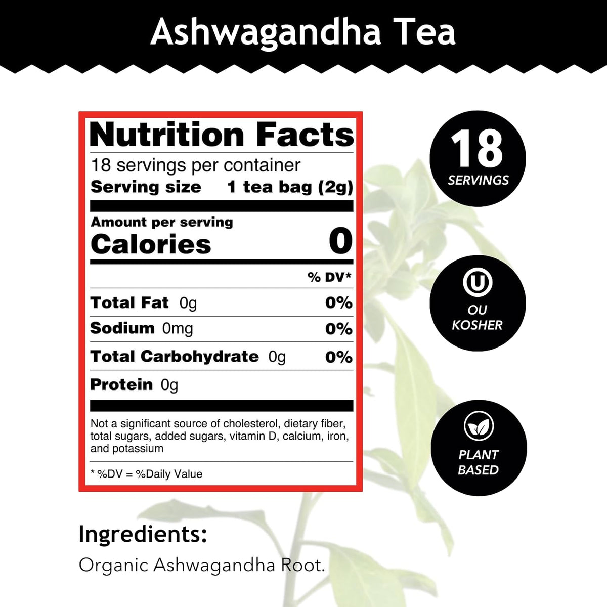 Buddha Teas Organic Ashwagandha Tea - Herbal Tea, Caffeine Free