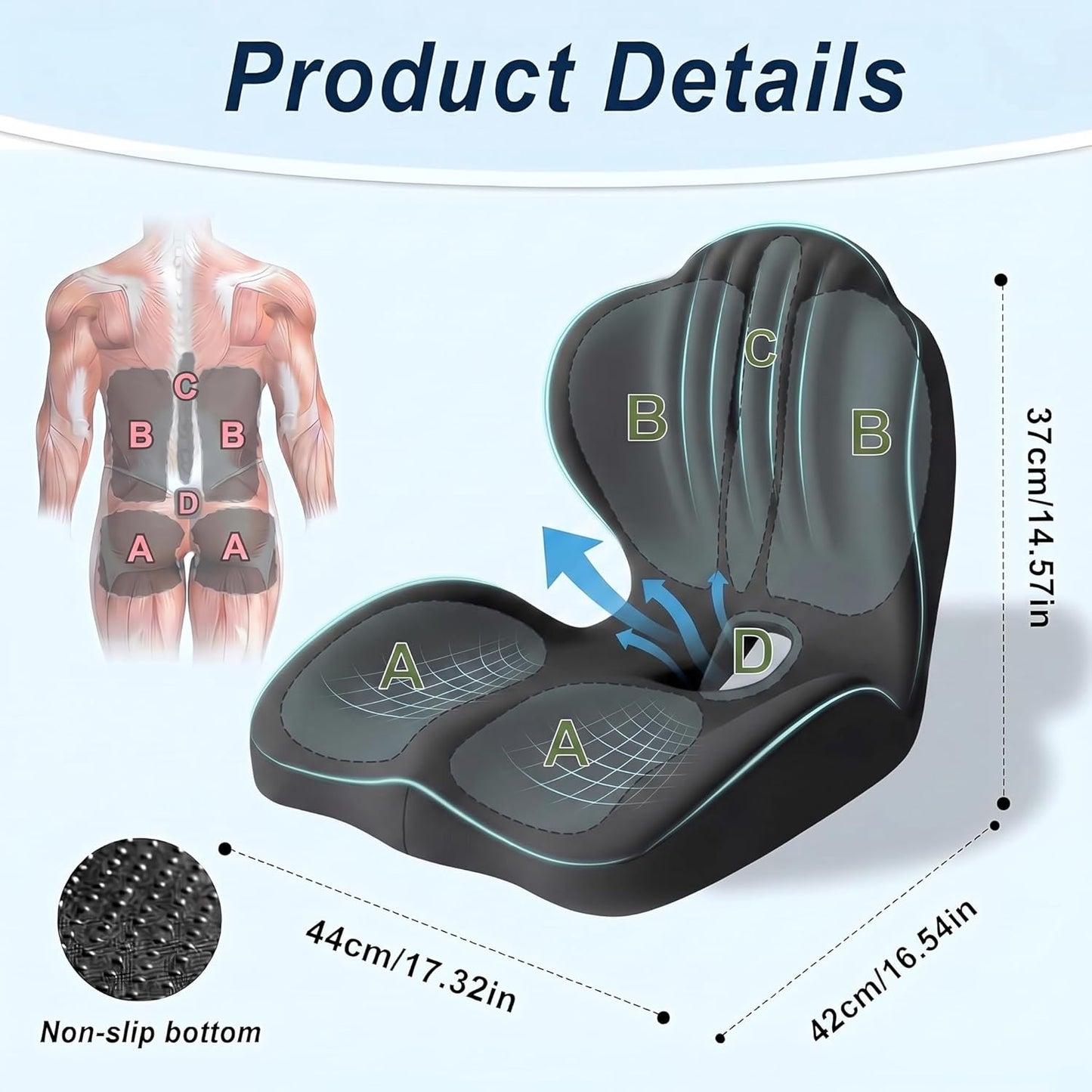 Ergonomic Waist Support and Seat Cushion, 2-in-1 Memory Foam Pad, Hollow Design for Coccyx, Suitable for Office Chairs, Car Safety Seats and Household Use - Relieves Lower Back and Hip Pain (Grey)