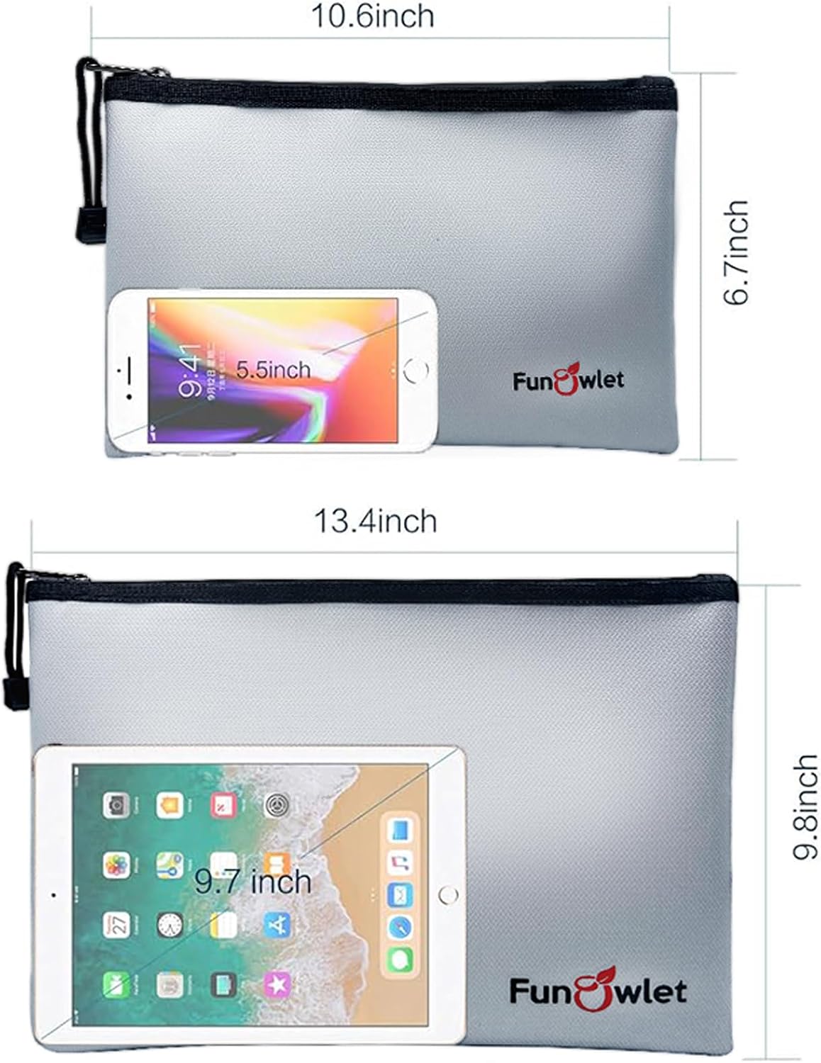 Fireproof Waterproof Money Document Bag, 2Pack Safe Pouch Black