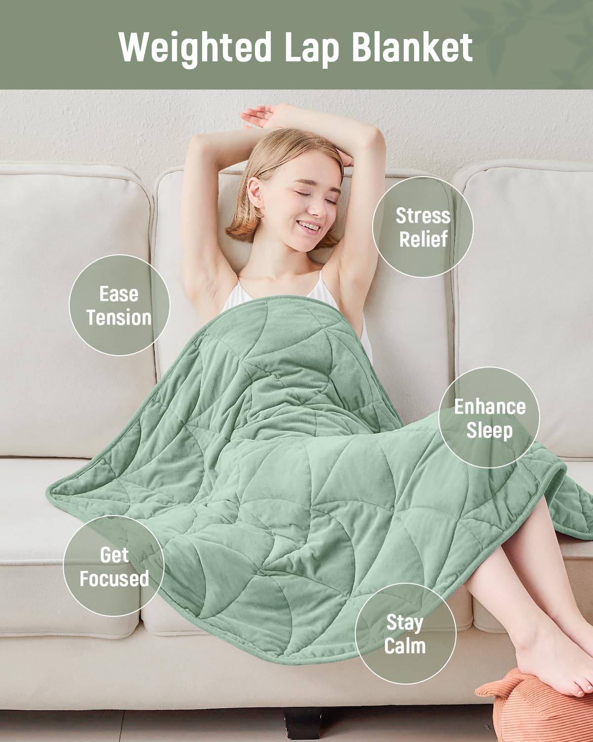 Weighted Lap Blanket 7 lbs for Adults, Luxury Soft Small Weighted Blanket, Compact Portable Weighted Lap Pad for Relaxation, Sleeping, Travel, All-Season Use, Forest Green, 40" x 52"