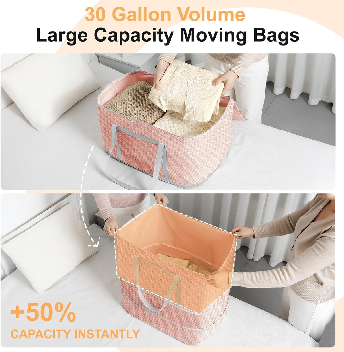 Comforter Storage Bag - 130L Large Capacity Blanket Storage Bags 4-Layer Ultra Space Saving Self Compression Organizer, Washable Compression Bags for Storage Comforter Blanket, Beige