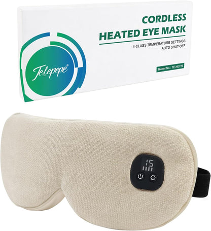 Heated Eye Mask for Dry Eyes, Cordless Warm Eye Compress, 4 Heat Levels, 4-Level Timing, 1000mAh Rechargeable, Blepharitis, Styes, Washable Cover, Travel, Gifts for Family(Black)