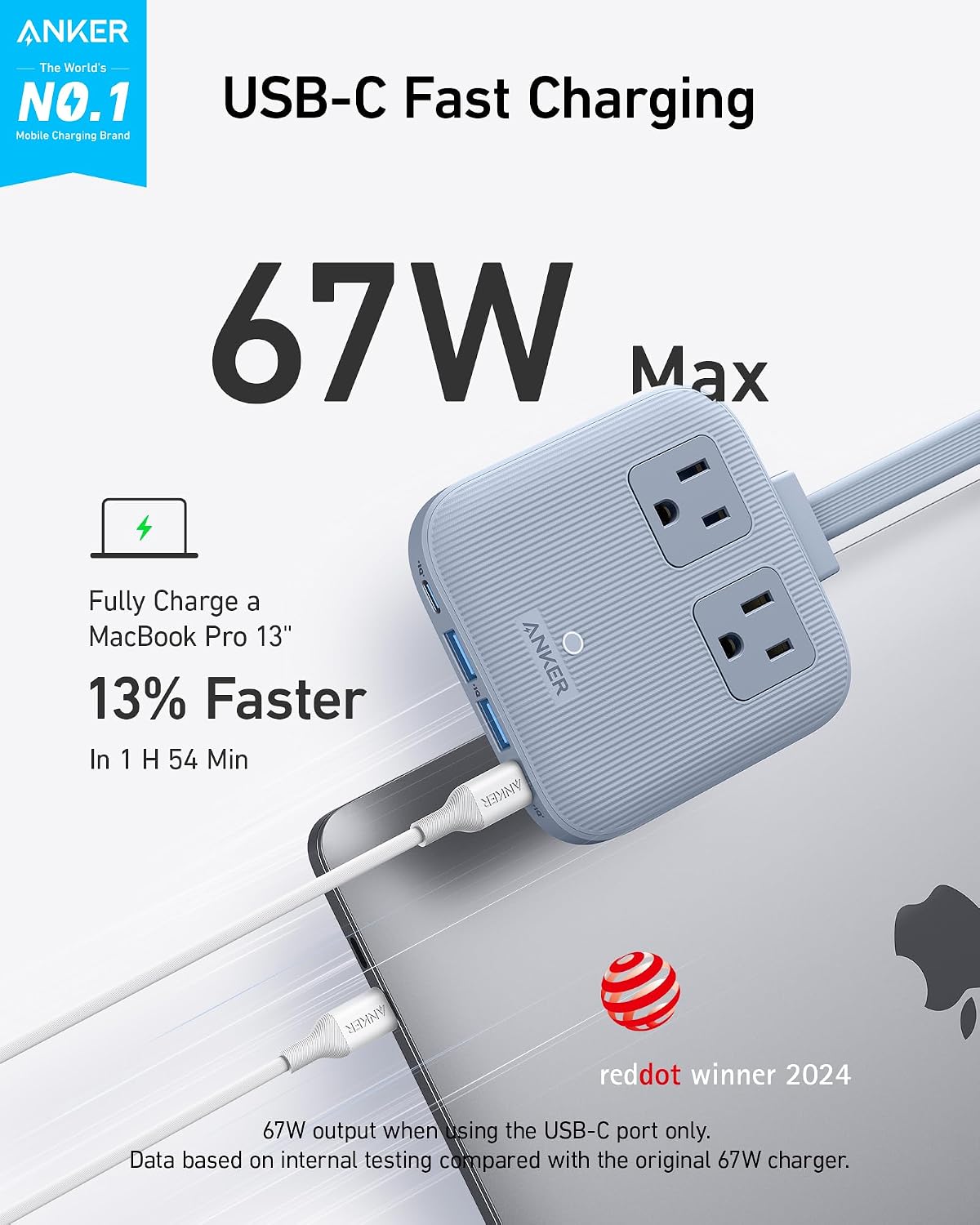 Anker Travel Power Strip, Anker Nano 67W Max 6-in-1 USB C Charger, 2 USB C