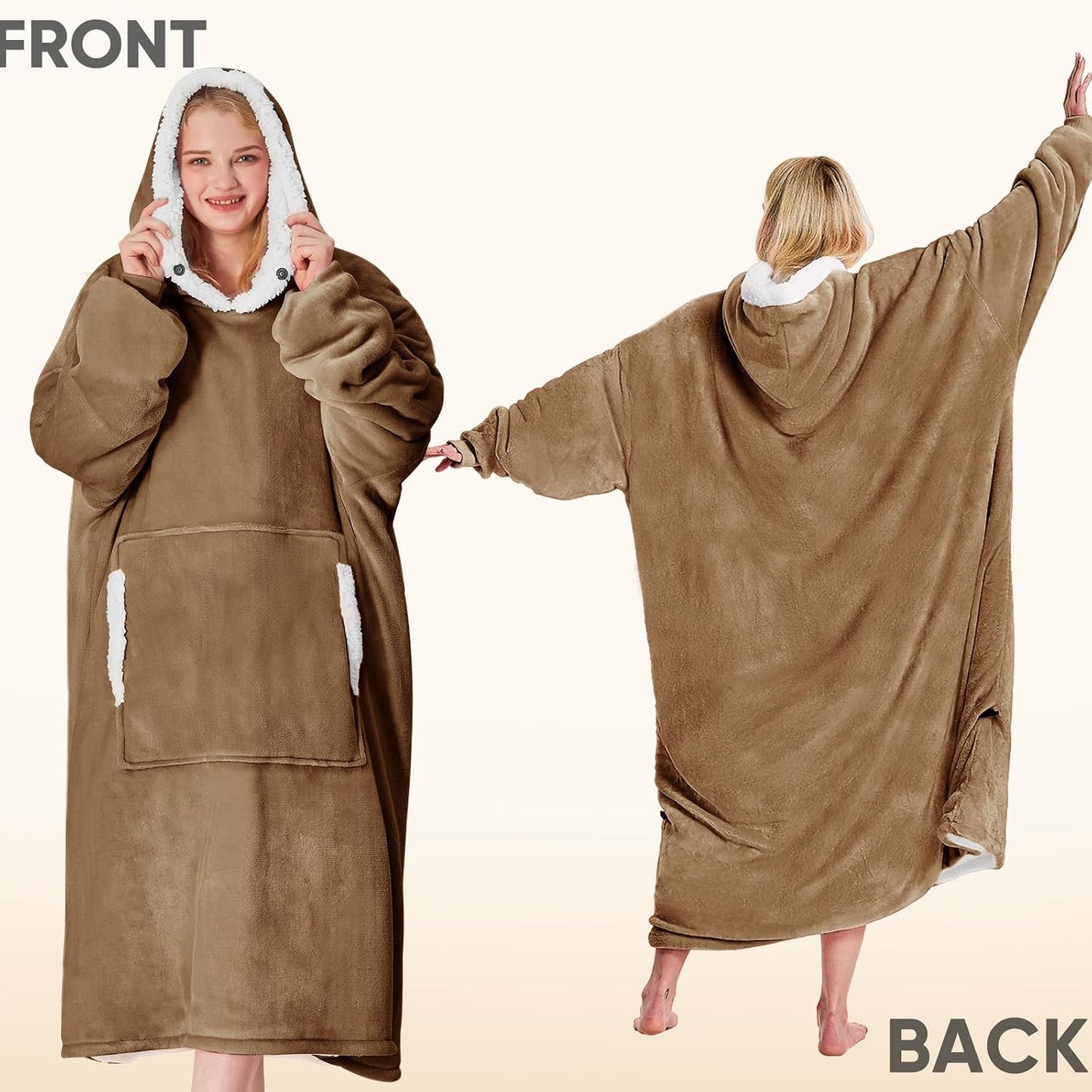 yescool Wearable Blanket Hoodie, Flannel Sherpa Fleece Blanket Sweatshirt for Adults Women Men,One Size Fits All - Colors A