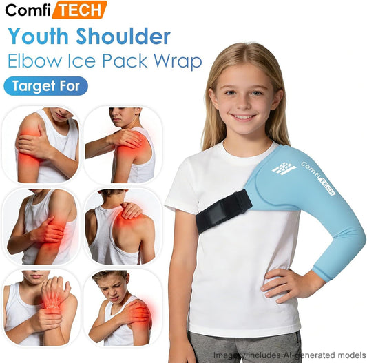 ComfiTECH Youth Shoulder Arm Ice Pack Wrap for Young Pitchers, Ice Arm Sleeve for Teen Volleyball Players, Flexible Cold Application for Throwing Recovery, Elbow Joint & Muscle Comfort, Large