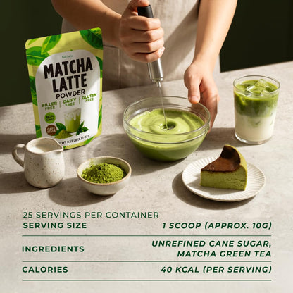 Matcha Latte Powder 0.55 LB (25 Servings) - Pure Dried Superfood, Easy Mix, Sugar Free - Antioxidant Rich for Smoothies, Baking & Drinks - Non-GMO Gluten-Free | Gya Tea Co