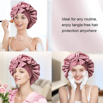 Silk Bonnet for Women, Satin Bonnet for Sleeping, Large Sleep Cap with Elastic Tie Band for Curly Hair