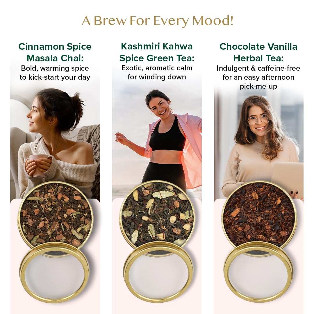 VAHDAM, BLUSH - Assorted Tea Gift Set, 3 Premium Teas in Tin Caddy Presentation Box | Loose Leaf Teas | Gift for everyone