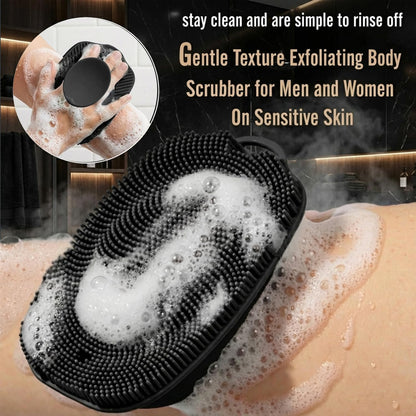Soft Silicone Body Scrubber, Face Scrubber Silicone, Gentle Texture Exfoliating Body Scrubber for Men and Women On Sensitive Skin, Back Large Suction Cup for Easy Dry and Store (Blue)